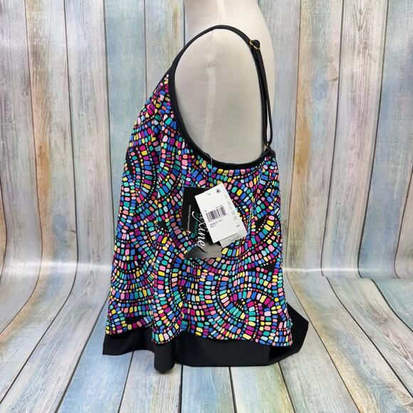 Maxine Of Hollywood Tankini Top Colorburst Flutter Hem Swimsuit NEW Size 16 Swim - Picture 6 of 8